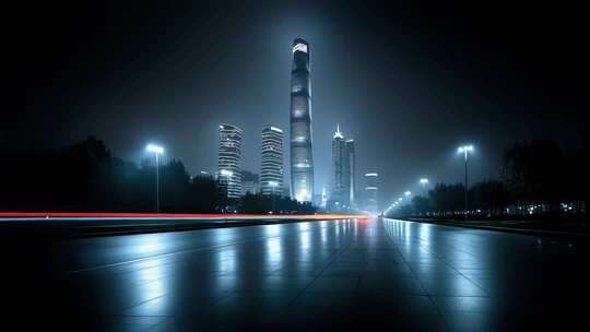 都市夜景车流光影下的现代城市发展