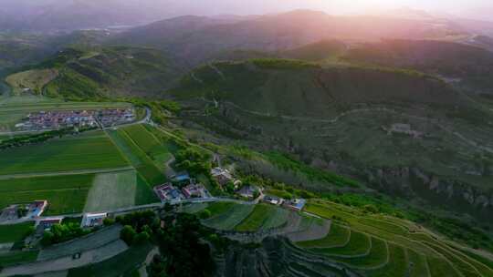 航拍甘肃黄土高原植被地貌