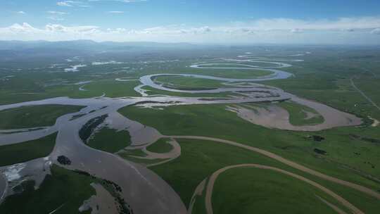 四川阿坝州若尔盖大草原湿地航拍自然风光