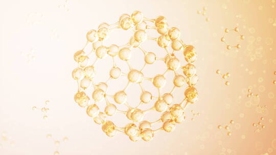 金色球形分子结构3D渲染