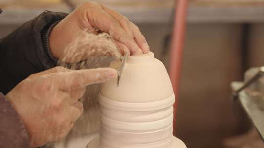 景德镇陶瓷工人匠人制作陶瓷坯过程视频素材模板下载