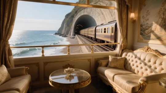 豪华列车车厢海景隧道景观