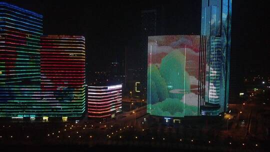 滨海新区 于家堡 灯光秀 夜景 航拍