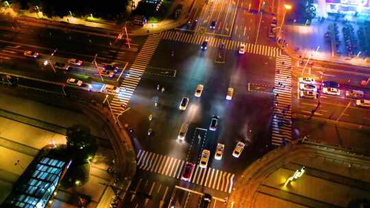 杭州城市十字路口夜景车流视频素材