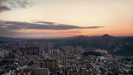 贵州黔东南凯里晚霞夜幕降临夜景航拍