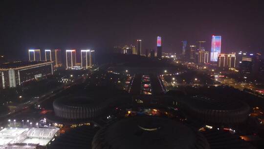 航拍山东济南奥体中心夜景