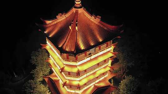 广州麓湖鸿鹄楼夜景航拍高清4K视频