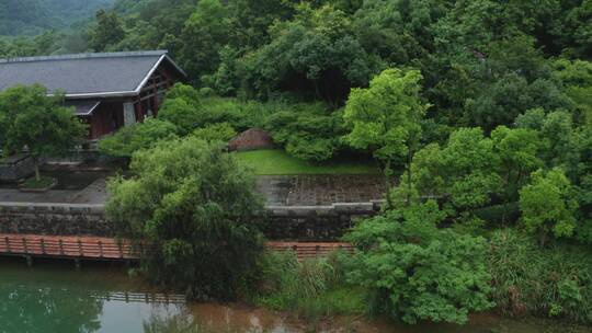 浙江杭州富阳区黄公望隐居地纪念馆航拍视频素材模板下载