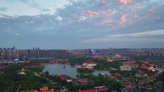 航拍西安大唐芙蓉园城市夜景