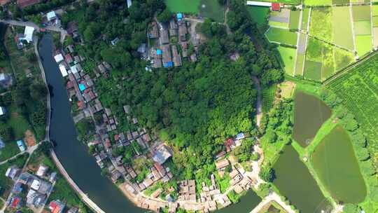 惠州博罗湖镇镇俯视向下环绕大景