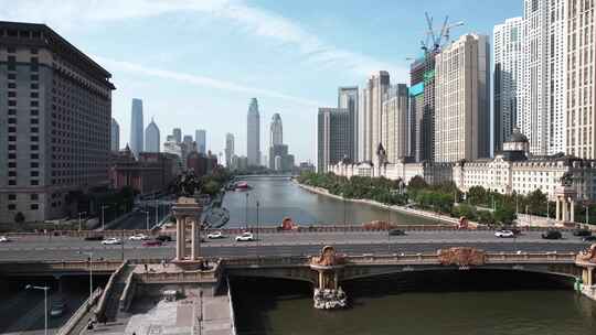 天津海河风景大光明桥城市风光航拍