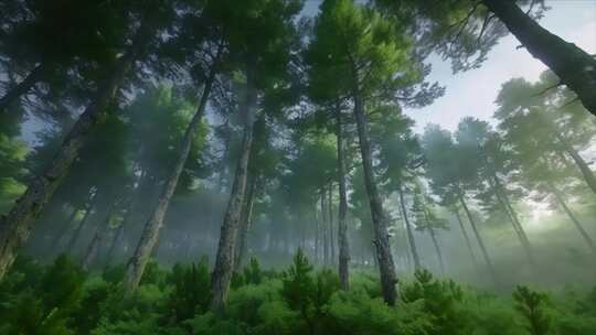 唯美森林丁达尔逆光云雾春天树大自然风景风视频素材模板下载