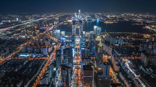 苏州城市夜景航拍延时