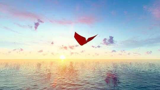 4k纸飞机飘洋过海飞过海平面