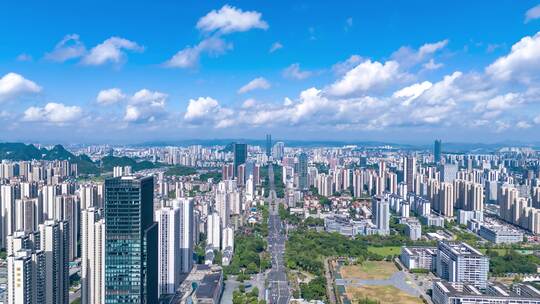 广西柳州城市大景交通航拍延时