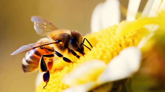 花丛中的勤劳蜜蜂采蜜特写