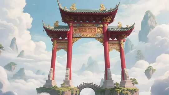 古风中式牌坊云端场景