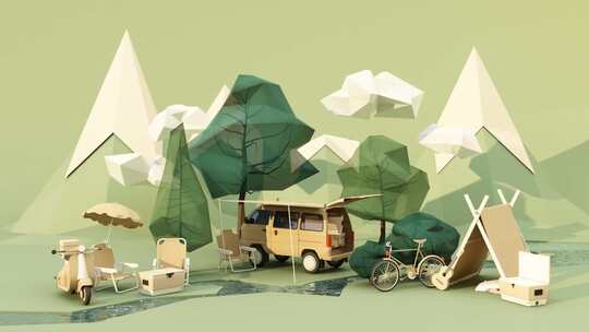 房车营地帐篷和露营概念动画