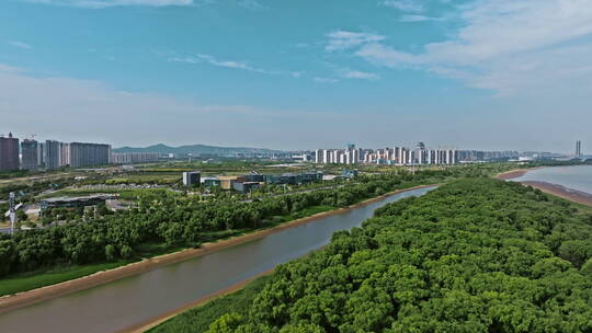 航拍南京江北新区城建以及绿化