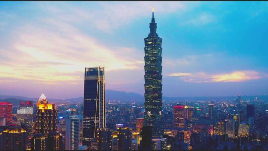 台湾省台北市101大楼航拍夜景