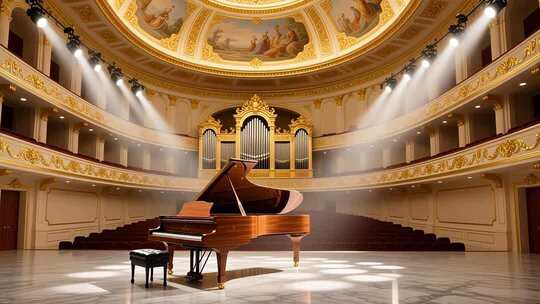 金色音乐厅钢琴演奏背景4K
