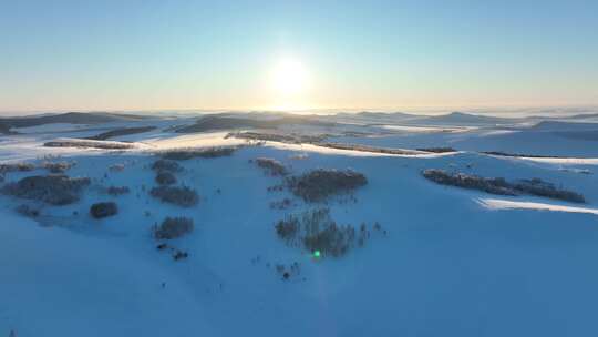 航拍大兴安岭寒冬丘陵雪原