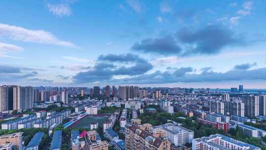 江西九江夏季清晨城景鸟瞰延时