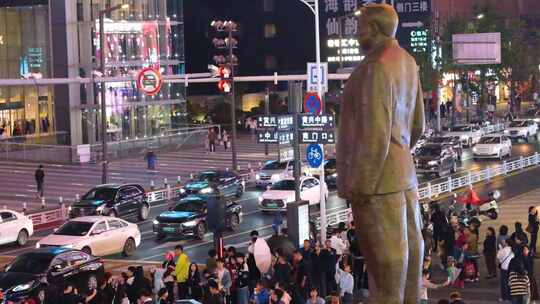 长沙黄兴广场五一广场夜晚夜景车流交通车辆