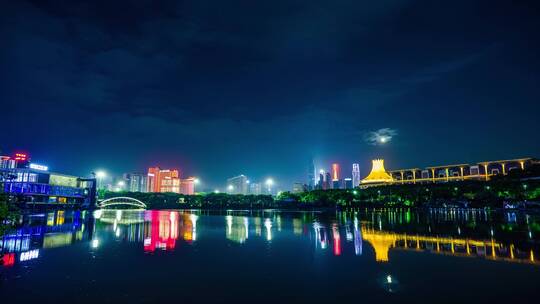 南宁民歌湖东盟商务区城市天际线夜景