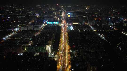 城市大道夜景交通航拍