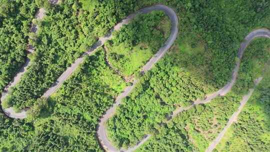 阳光下的盘山公路 航拍 大山 森林