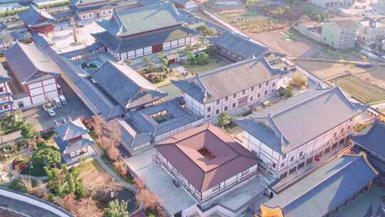 宁波宁海西店广德寺唐风寺庙建筑航拍