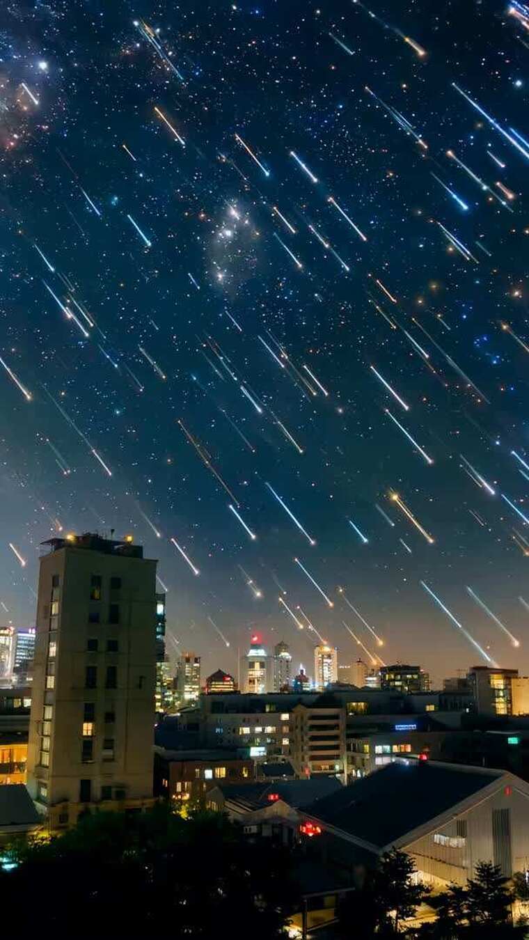 城市上空流星划过夜空景象