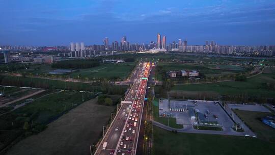 南京江心洲长江大桥夜景航拍