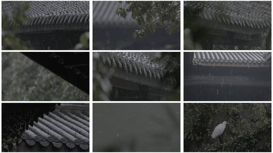 下雨天 屋檐滴水 古建筑 灰片