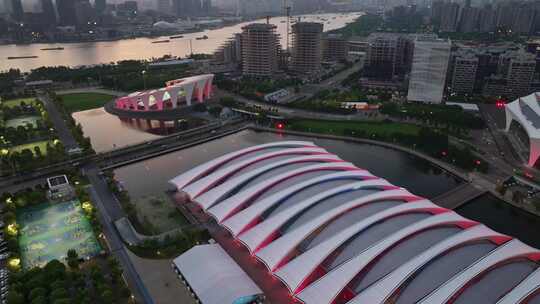 航拍上海浦东新区东方体育中心视频素材模板下载