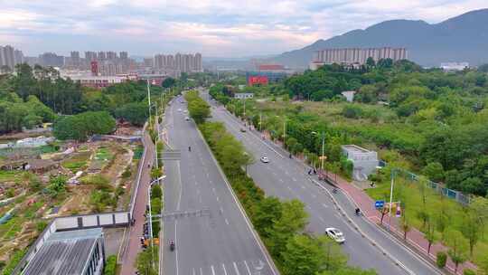 城市马路公路道路航拍车流交通福州闽侯县大