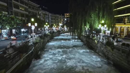 高清航拍康定夜景城市建筑