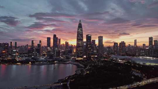 深圳湾人才公园看深圳CBD大厦和日落夜景