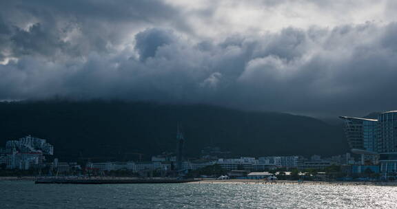 4k延时航拍深圳盐田大梅沙风云变幻