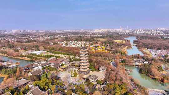 航拍瘦西湖风景区大明寺观音山园林寺庙