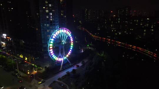 湖南湘西怀化城市夜景航拍