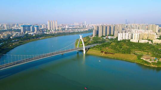 航拍南宁城市风光英华大桥江景