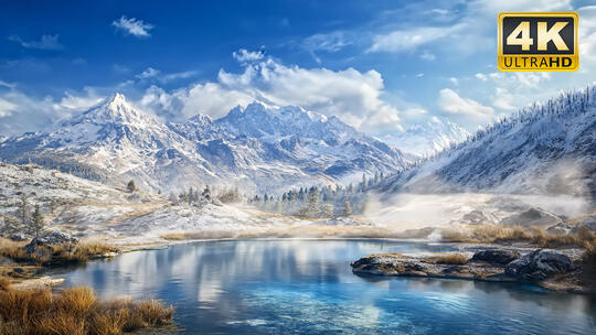 雪景山水水面湖面河面光影唯美风景风光9
