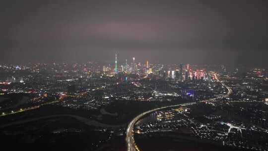 广州华南快速路夜景航拍