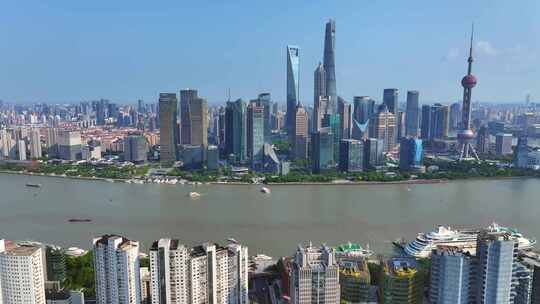 航拍上海北滨江  陆家嘴全景 白玉兰大楼