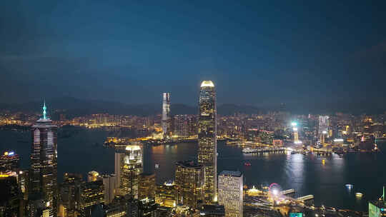 航拍香港维多利亚港夜景