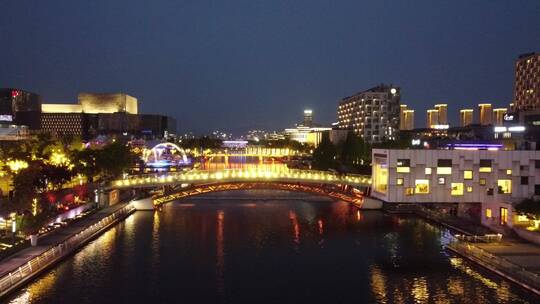 航拍宁波市中心文化广场城市繁华夜景