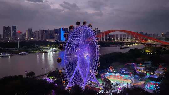 佛山新城摩天轮夜景航拍素材