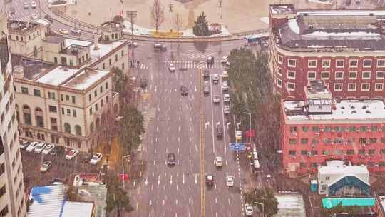 辽宁沈阳中山广场冬季雪景航拍城市